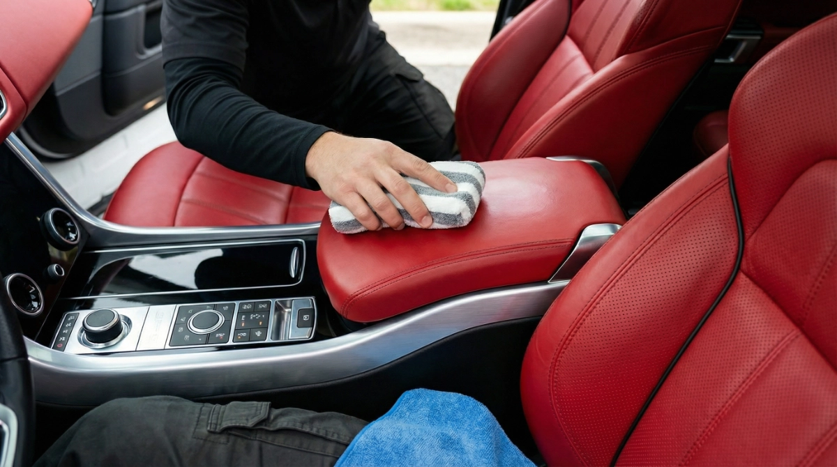 Leather seat conditioning on luxury car in Barrington IL